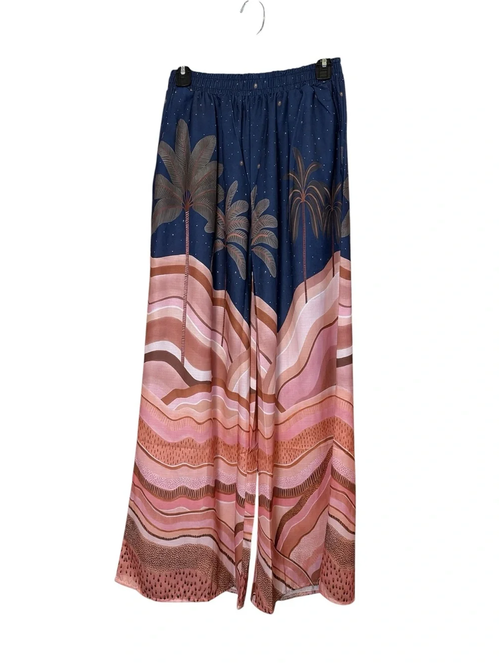 High Rise Wide Leg Womens Resortwear Desert Palm Landscape Printed Pants sz M